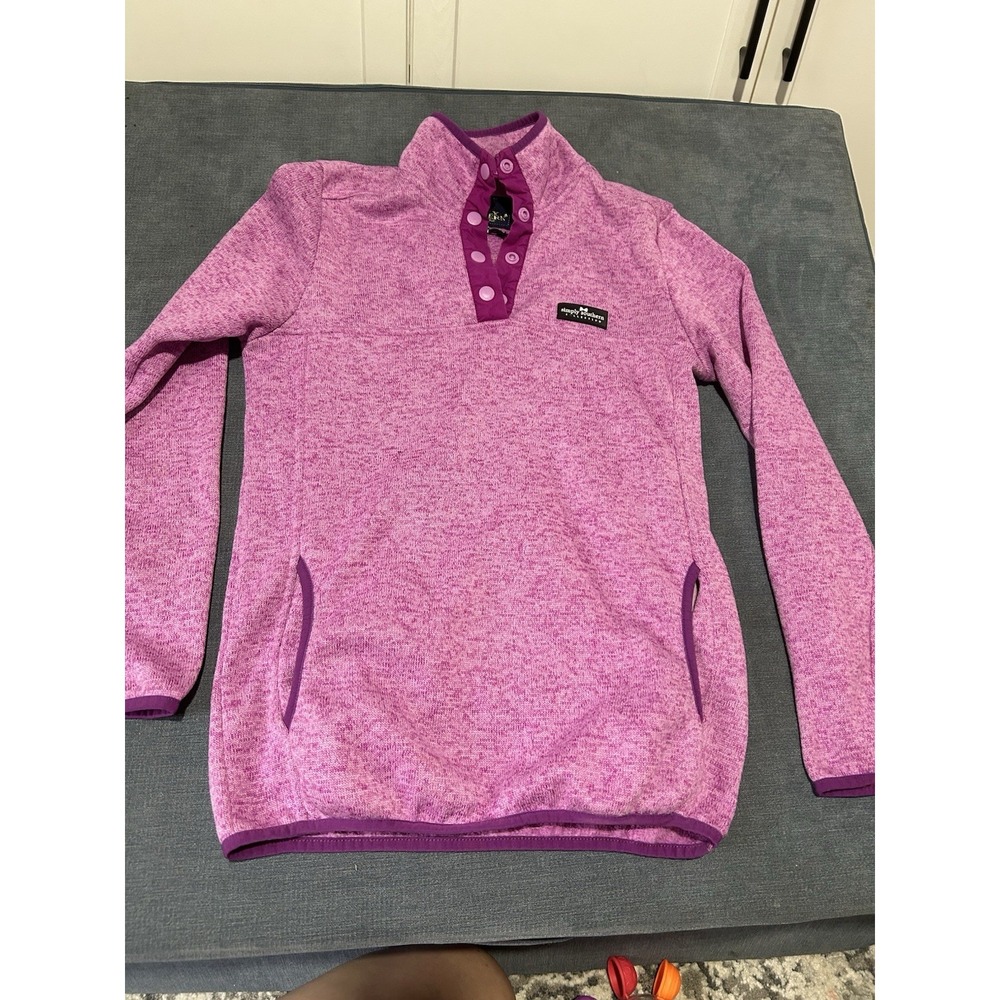 Simply Southern Snap Mock Neck Pullover Sweatshirt Purple/Pink Sz S Fleece Lined